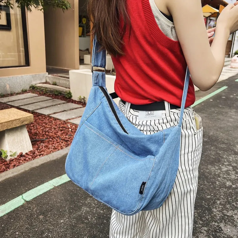 Sohiwoo Large Capacity Tote Bag Denim Lightweight Textured Shoulder Bag Versatile Commuter Bag