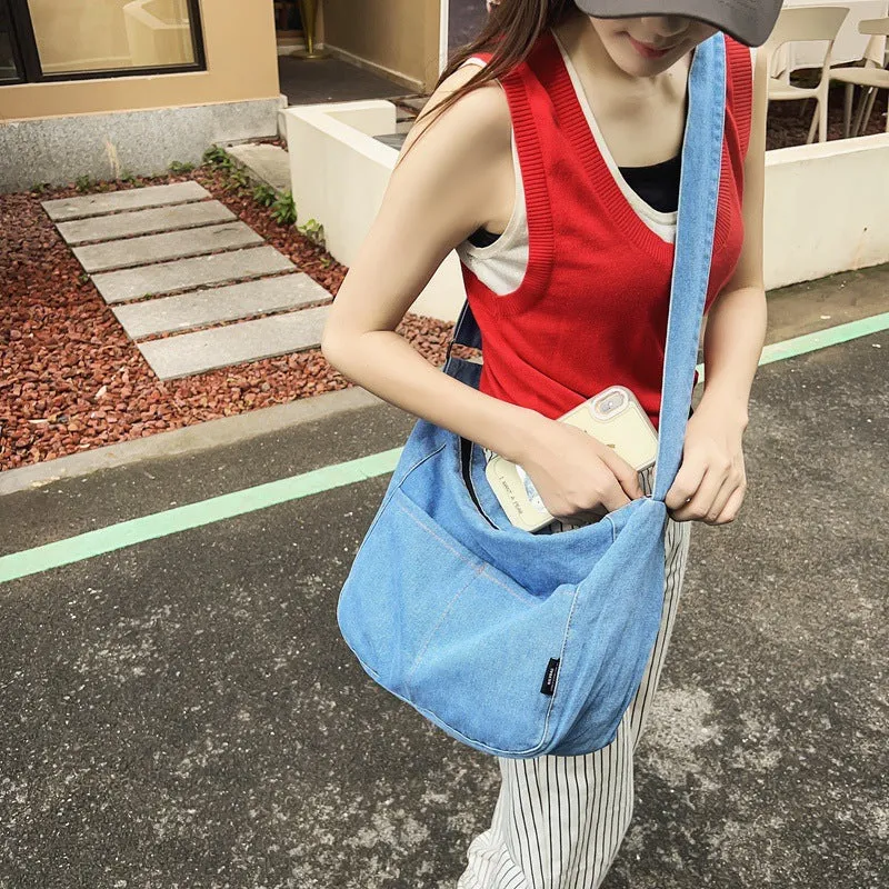 Sohiwoo Large Capacity Tote Bag Denim Lightweight Textured Shoulder Bag Versatile Commuter Bag