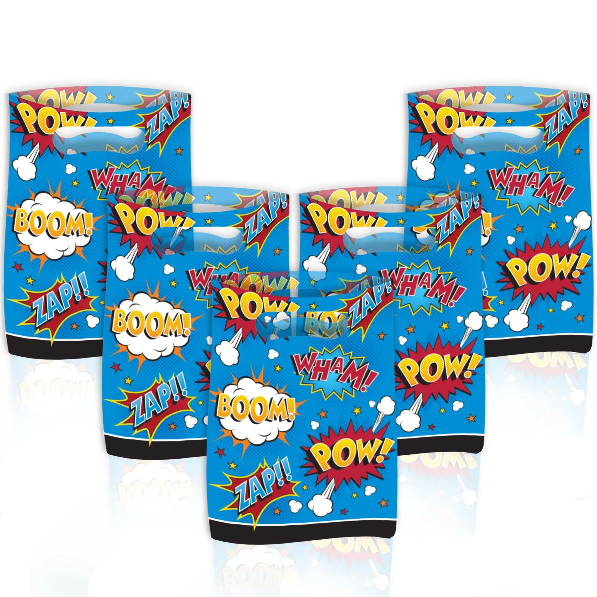 Superhero Birthday Party Plastic Loot Bags & Party Favor Bags, 9 Inch Size, 16 Count