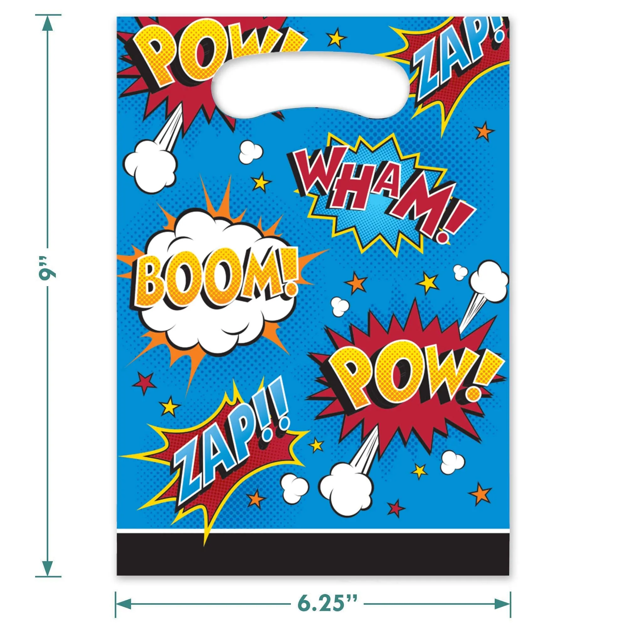 Superhero Birthday Party Plastic Loot Bags & Party Favor Bags, 9 Inch Size, 16 Count