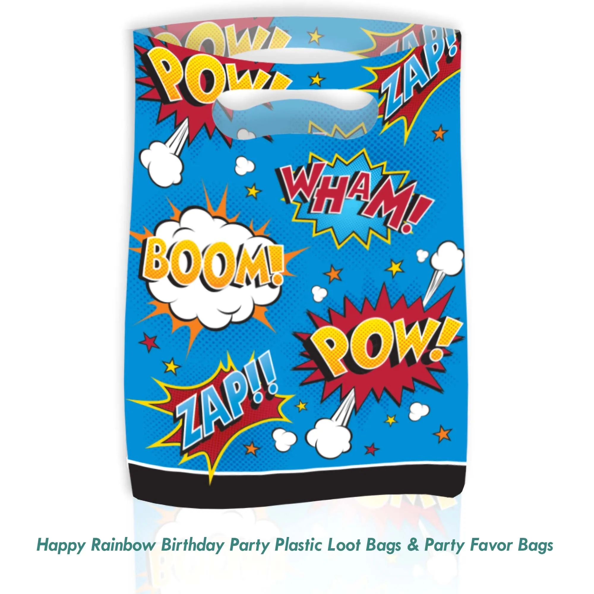 Superhero Birthday Party Plastic Loot Bags & Party Favor Bags, 9 Inch Size, 16 Count