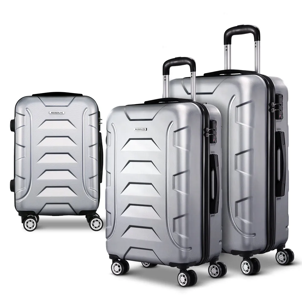 Swiss 3pc Luggage Travel Sets Suitcase Trolley TSA Lock Silver