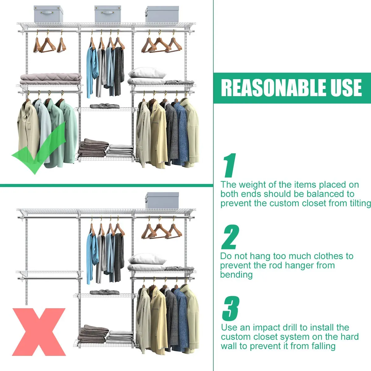 Tangkula 4 to 6 FT Custom Closet System, Wall Mounted Closet Maid with Hanging Rod