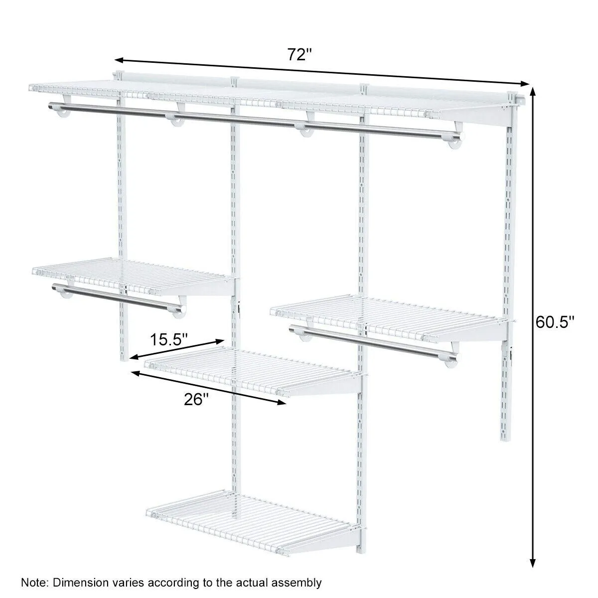 Tangkula 4 to 6 FT Custom Closet System, Wall Mounted Closet Maid with Hanging Rod