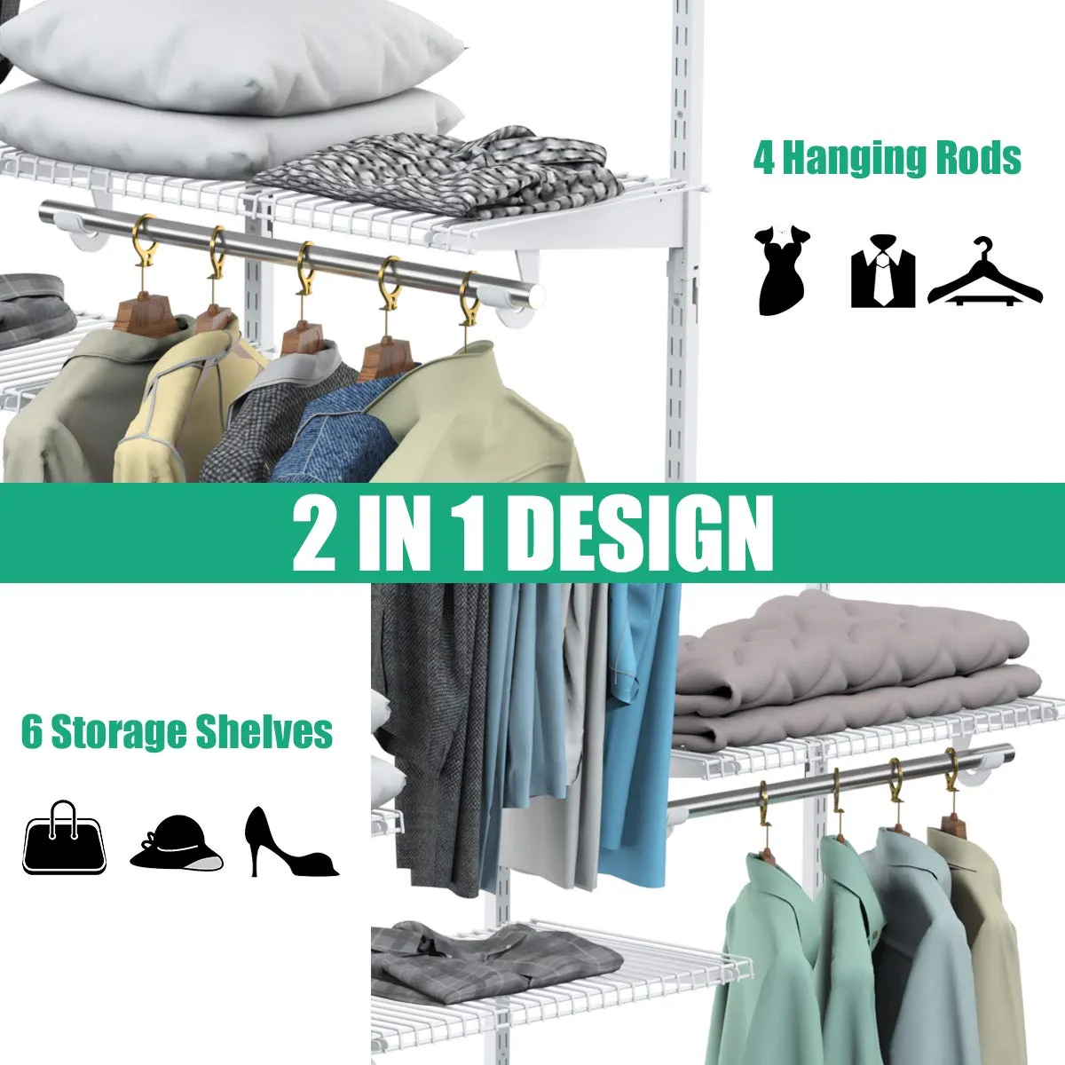 Tangkula 4 to 6 FT Custom Closet System, Wall Mounted Closet Maid with Hanging Rod