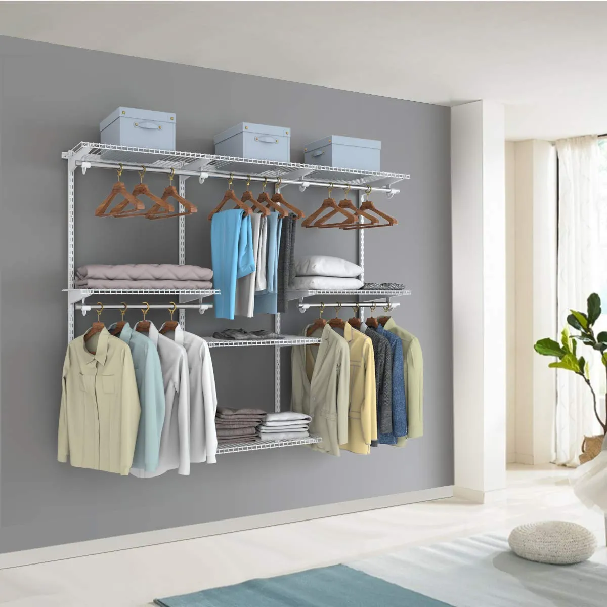 Tangkula 4 to 6 FT Custom Closet System, Wall Mounted Closet Maid with Hanging Rod