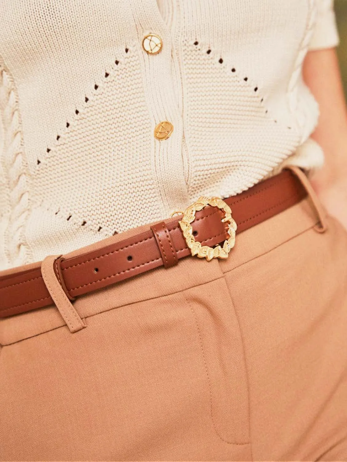 Tango Vegan Leather Gold Buckle Belt | Camel