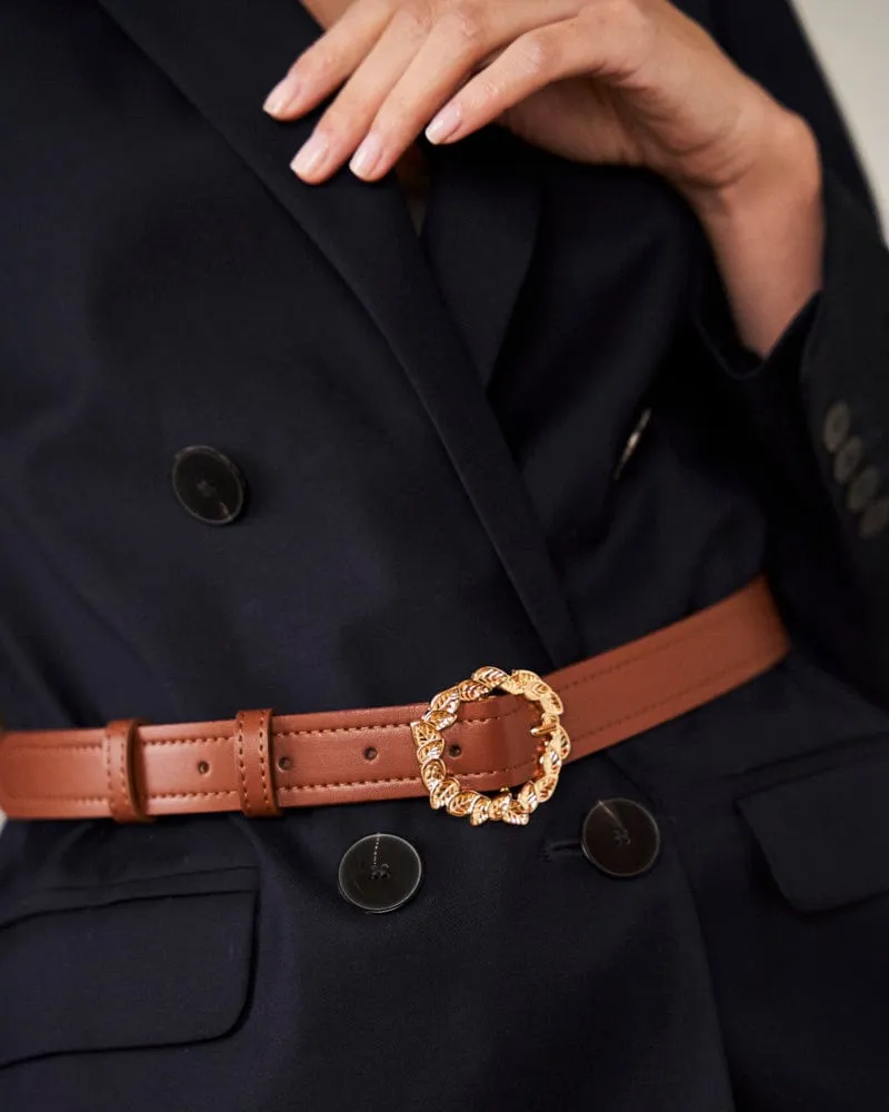 Tango Vegan Leather Gold Buckle Belt | Camel