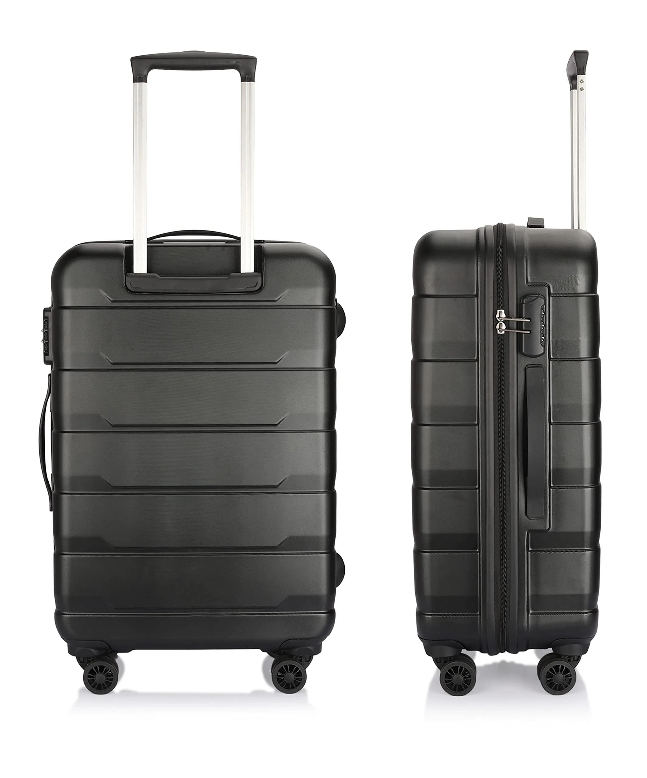 THE CLOWNFISH Jeffrey Combo of 2 Luggage Polycarbonate Hard Case Suitcases Varied Sizes Four Wheel Trolley Bags - Black (Medium size-65 cm, Small size-55 cm)