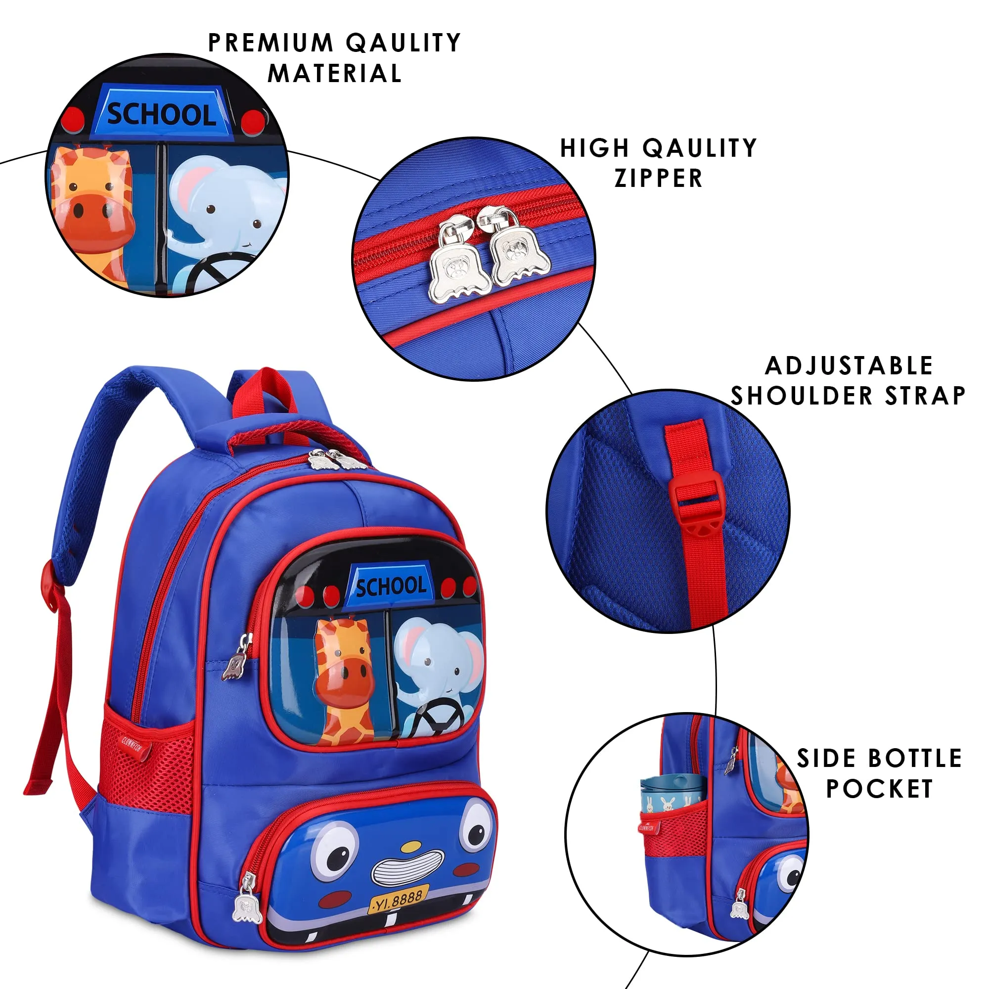 THE CLOWNFISH Little Champ Series Polyester 13.6 Litres Kids Backpack School Bag Daypack Sack Picnic Bag for Tiny Tots-Age Group 3-5 years (Royal Blue)