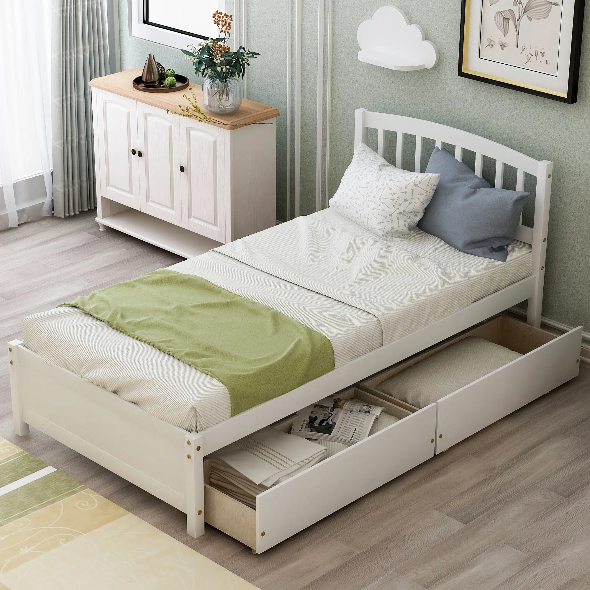 White Haven Twin Storage Bed