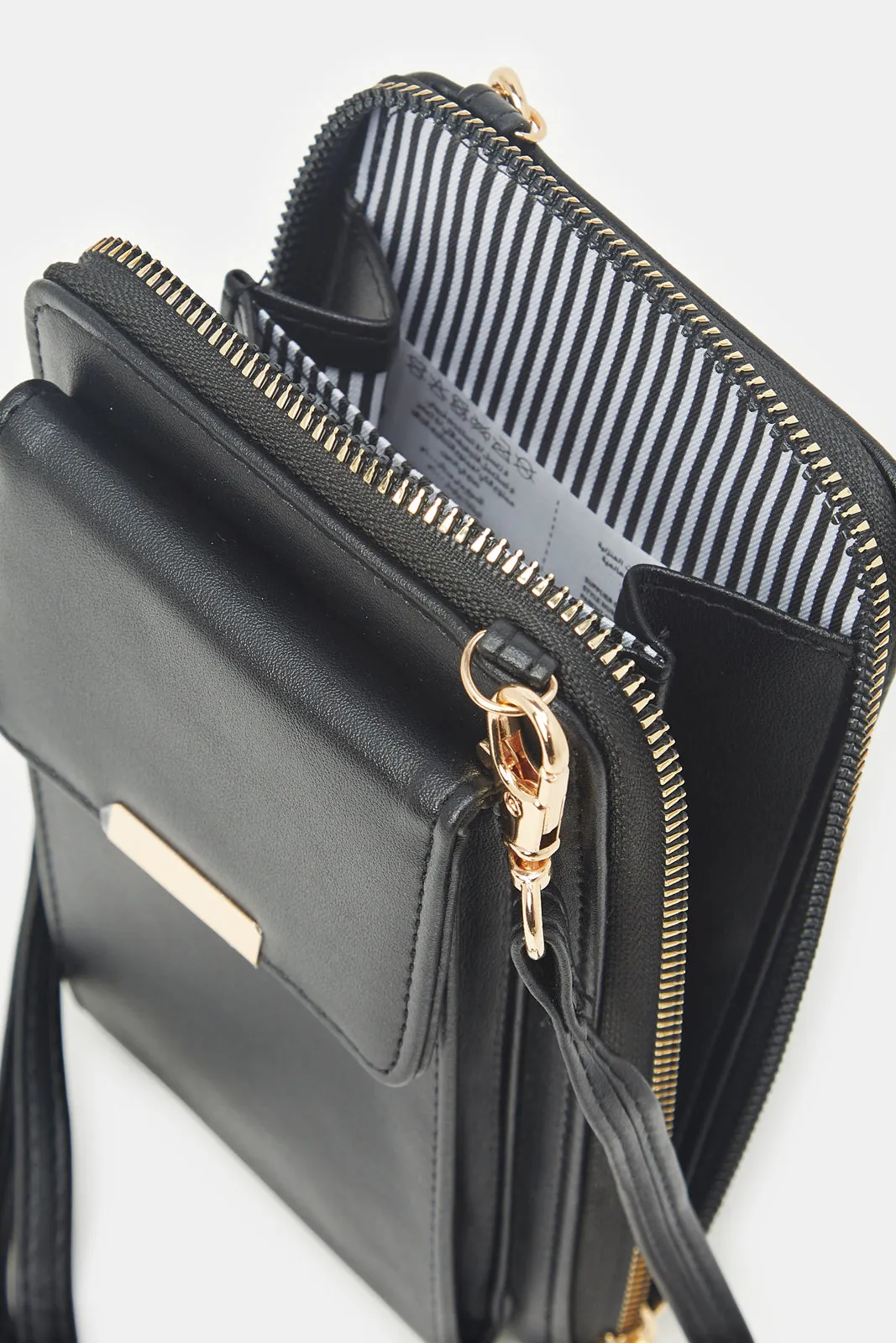 Women Textured Black Mobile Purse