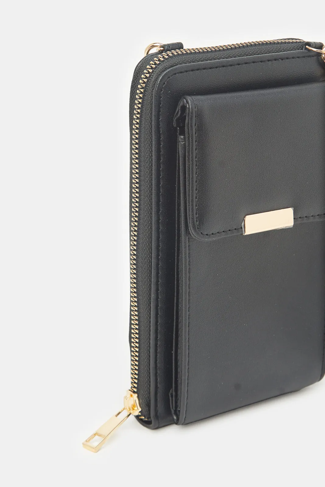 Women Textured Black Mobile Purse