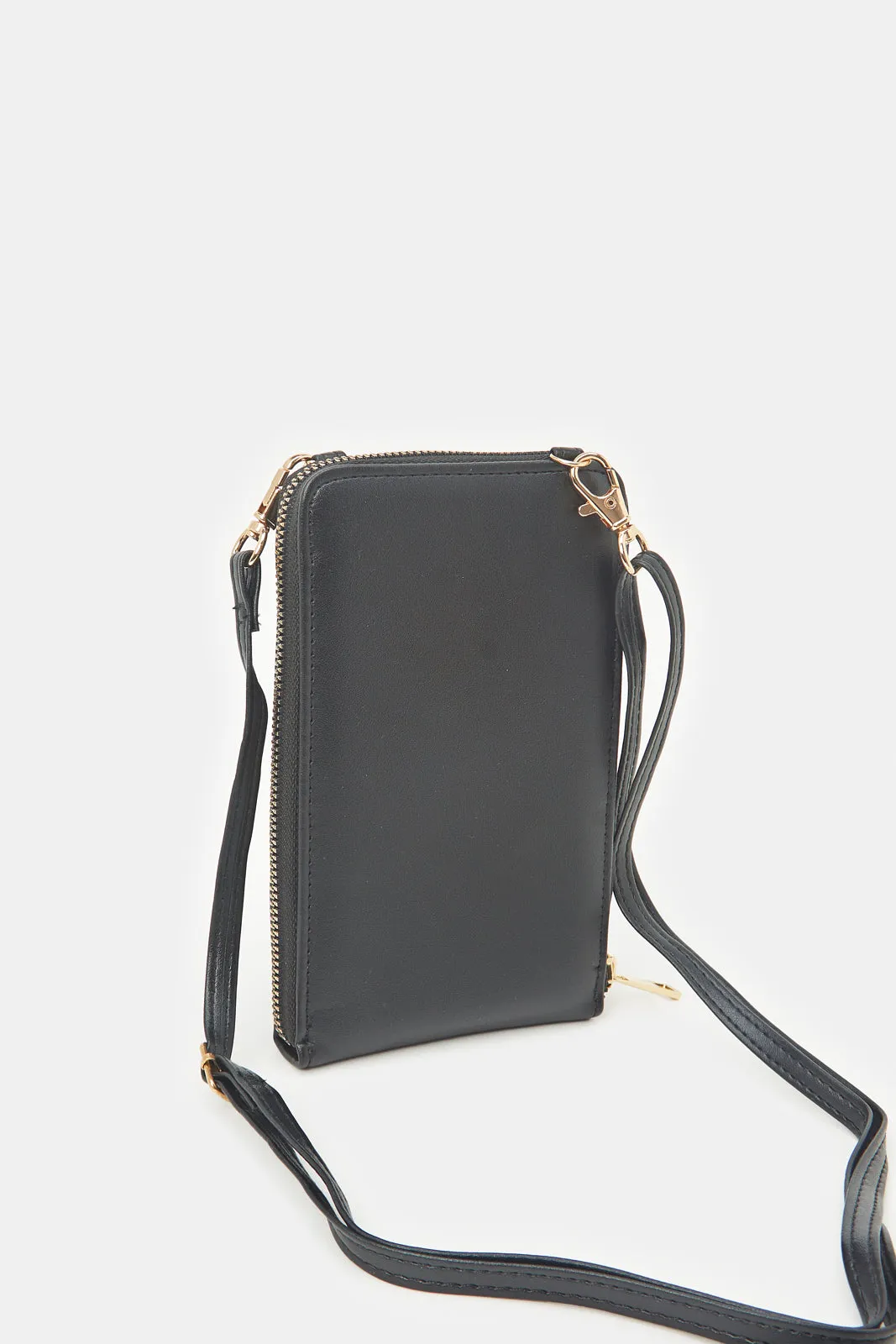 Women Textured Black Mobile Purse