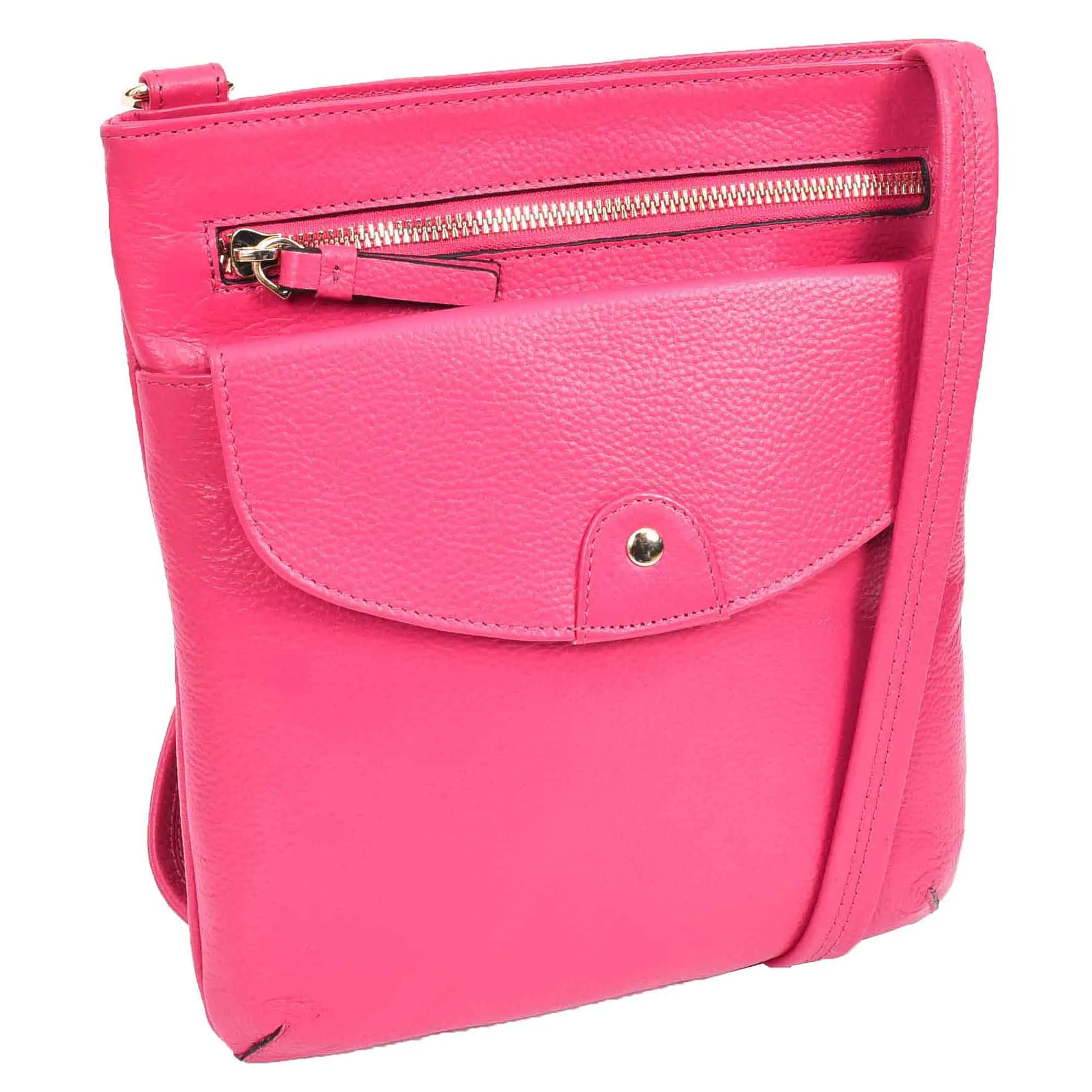 Womens Leather Crossbody Sling Bag Multi Pockets Messenger Skye Pink