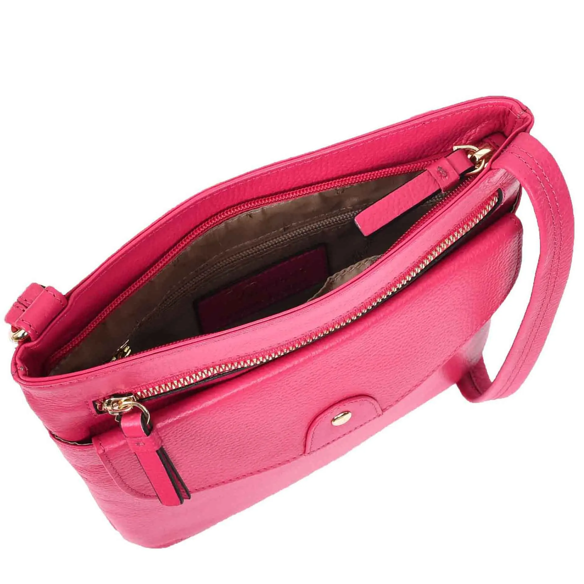 Womens Leather Crossbody Sling Bag Multi Pockets Messenger Skye Pink