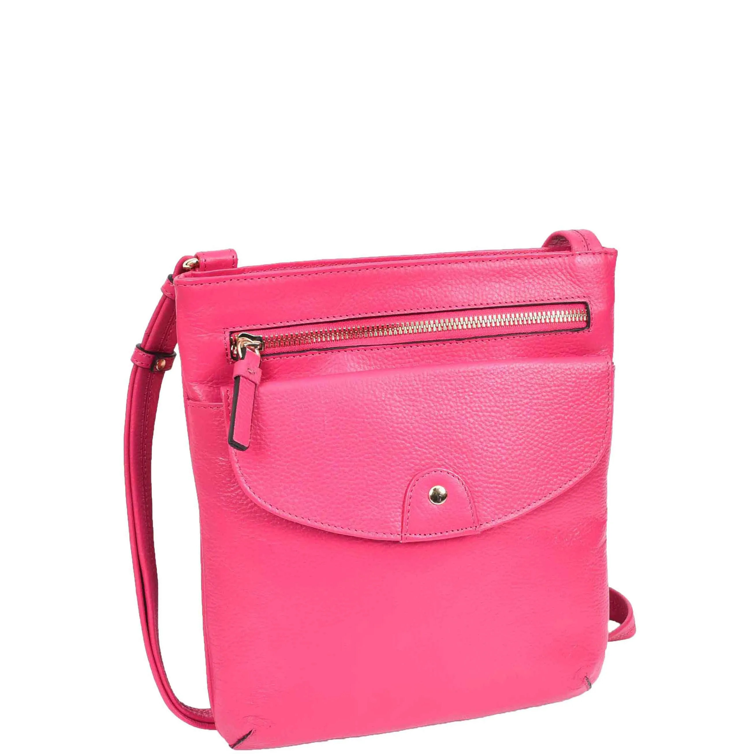 Womens Leather Crossbody Sling Bag Multi Pockets Messenger Skye Pink