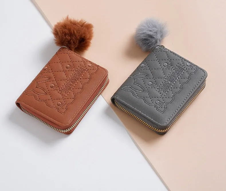 Women's PU Leather Mini Short Card Holder Small Embroidery Wallet Clutch Purse