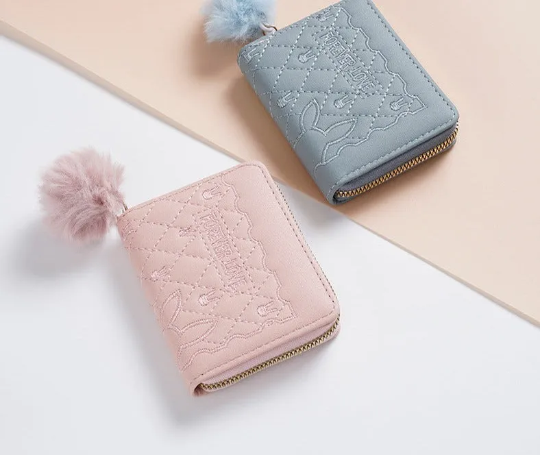 Women's PU Leather Mini Short Card Holder Small Embroidery Wallet Clutch Purse